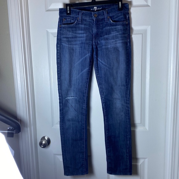 7 For All Mankind Distressed Roxanne Blue Denim Jeans Size 27 - Picture 1 of 12